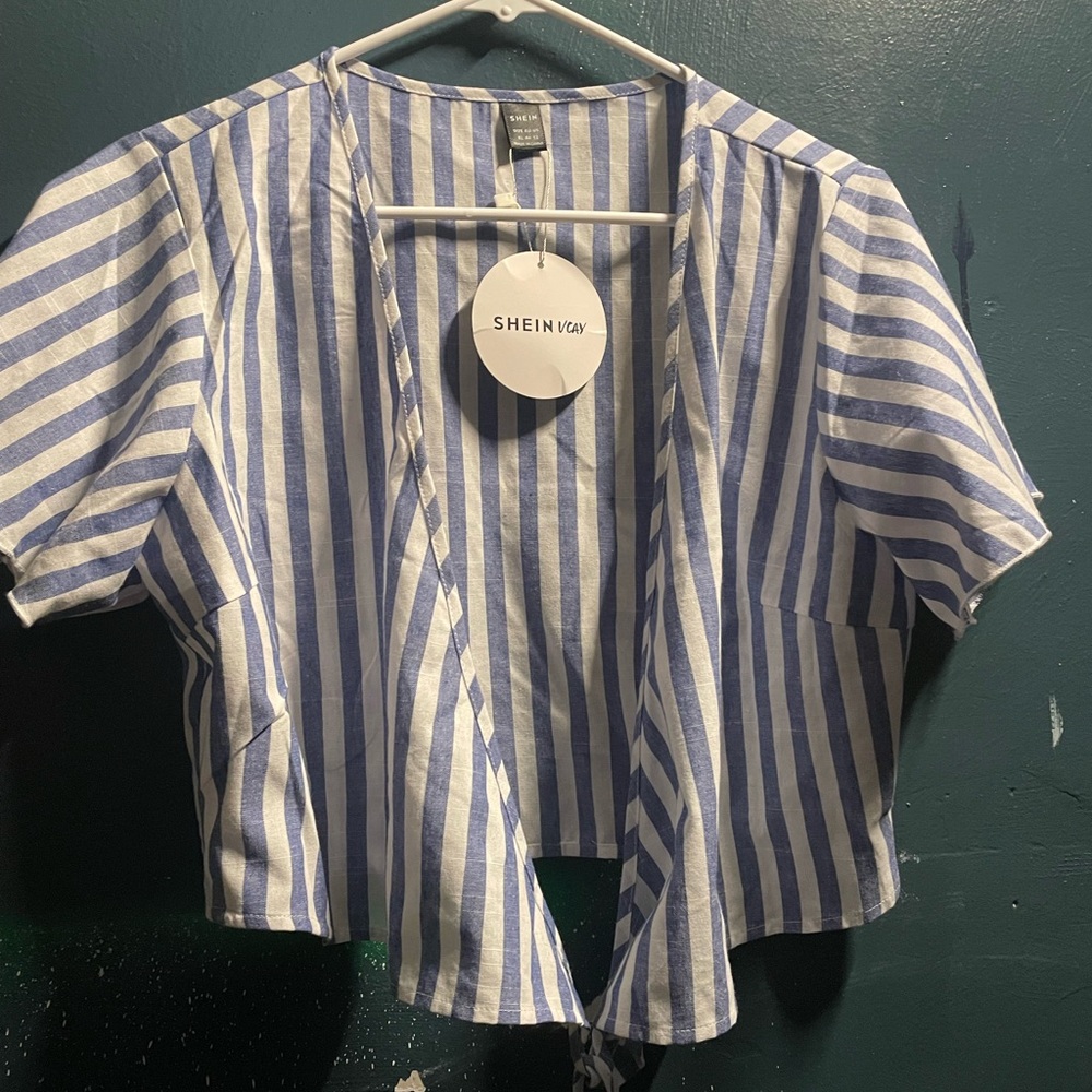 SHEIN Blue and White Striped Shirt